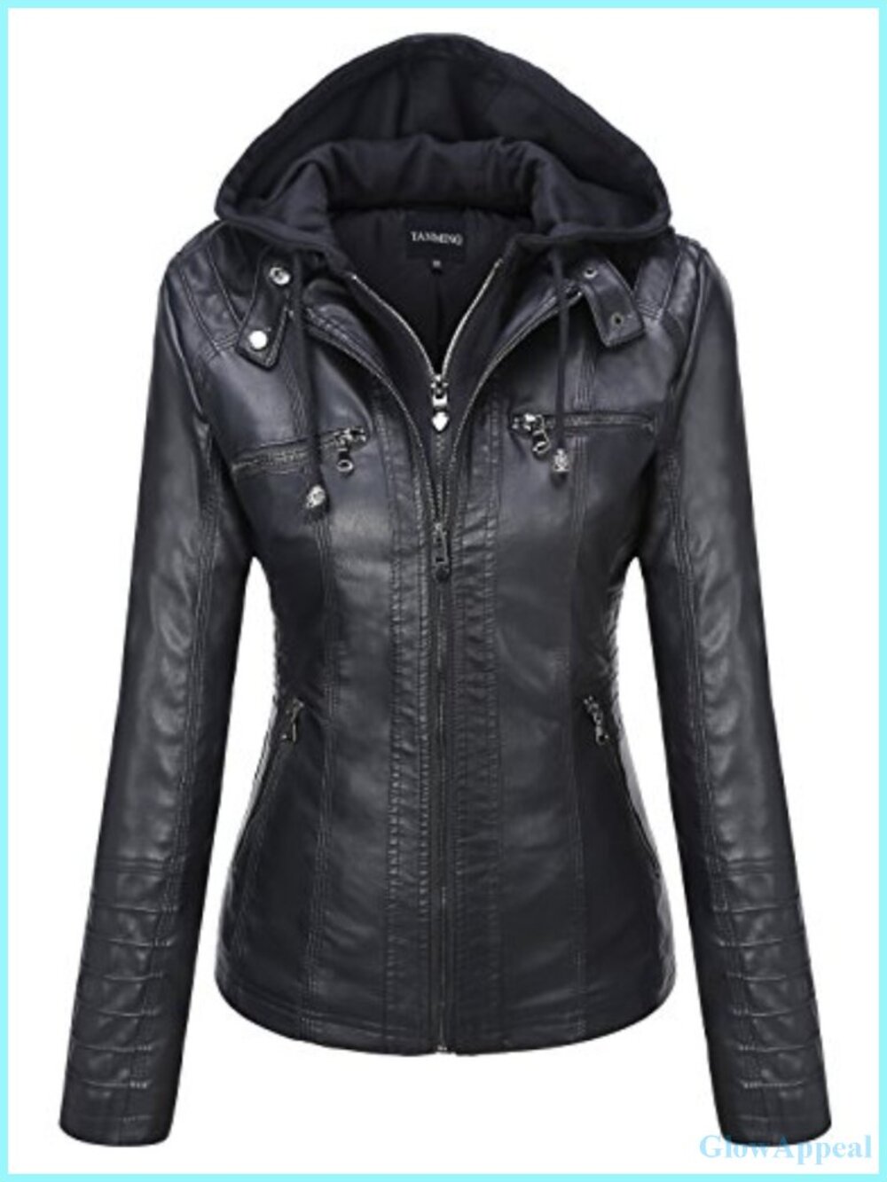 Faux Leather Moto Biker Jacket Women Hooded Zip PU Coat